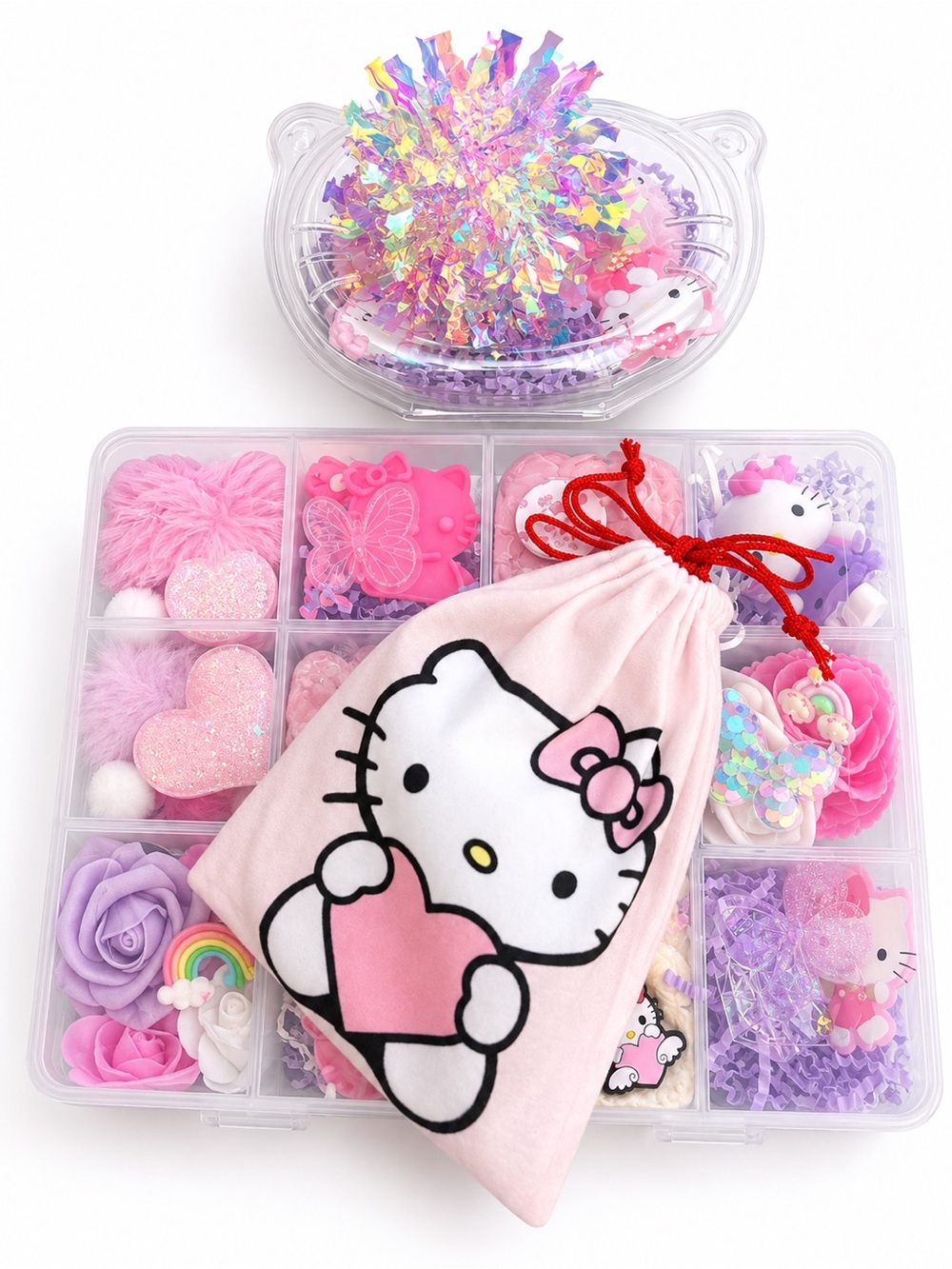 Sensory fidget Hello Kitty Pink Purple Accessory Set with homemade playdoh